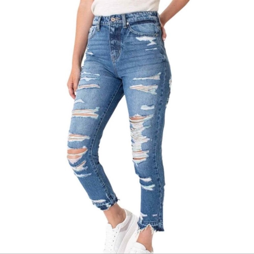 KANCAN | Relaxed Fit destructed rainbow thread jeans